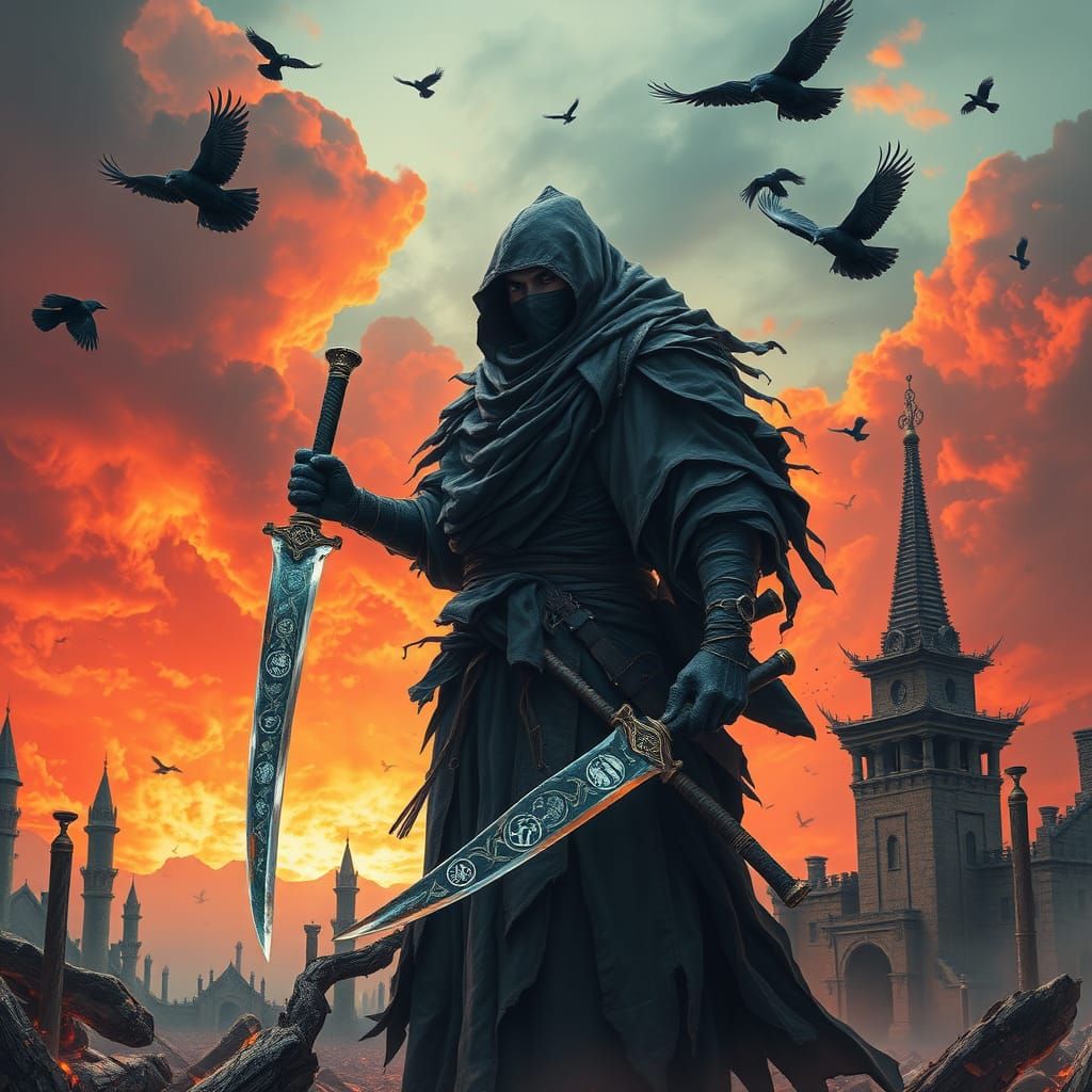 Samurai of Unyielding Resolve in Post-Apocalyptic Ruins