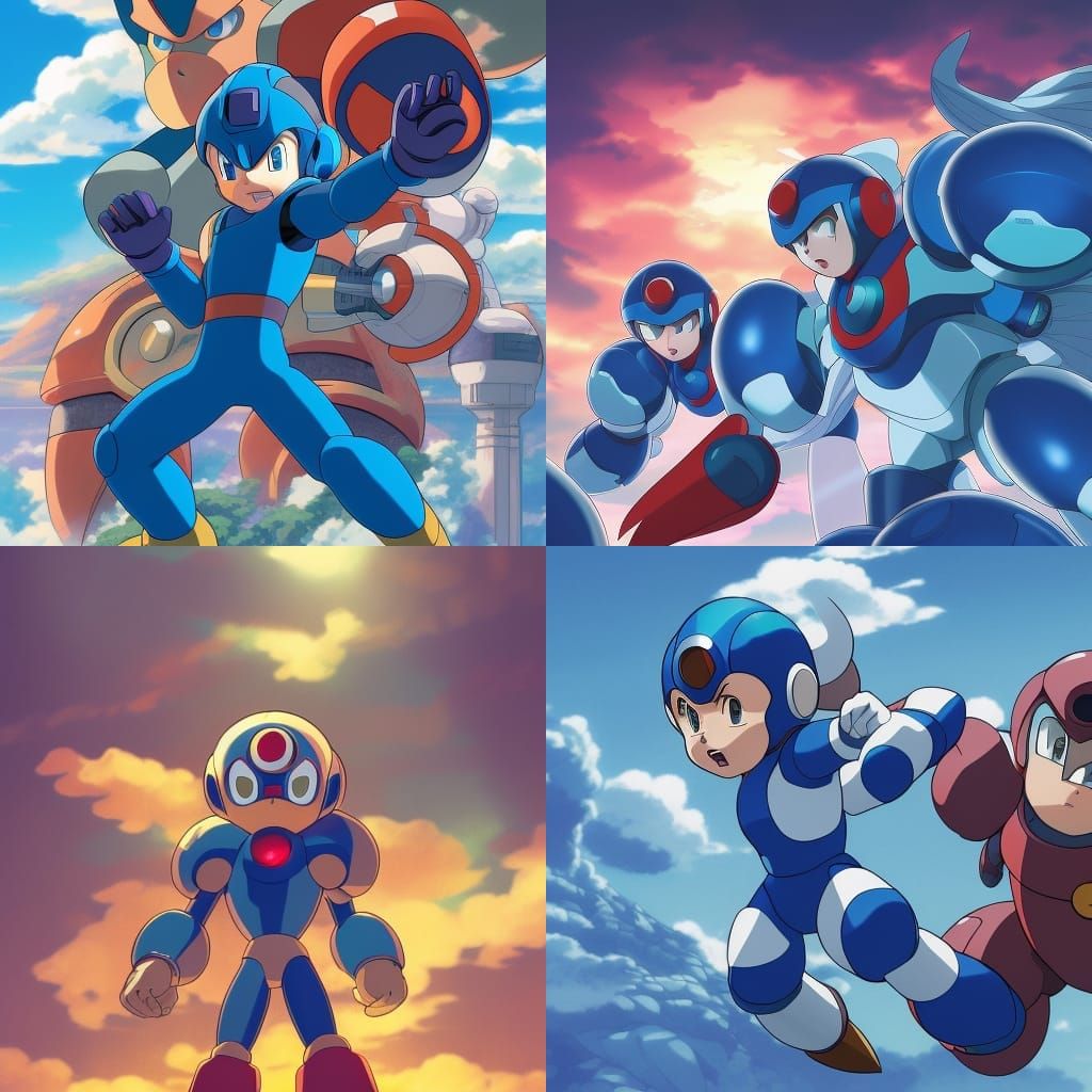 Mega Man in Studio Ghibli Anime Style