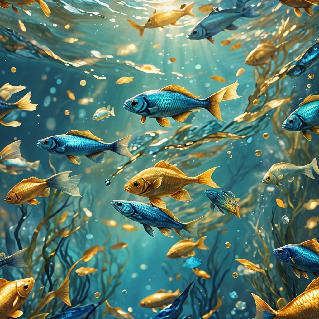 Azure Fish in Ocean: Watercolor Aquatic Concept Art