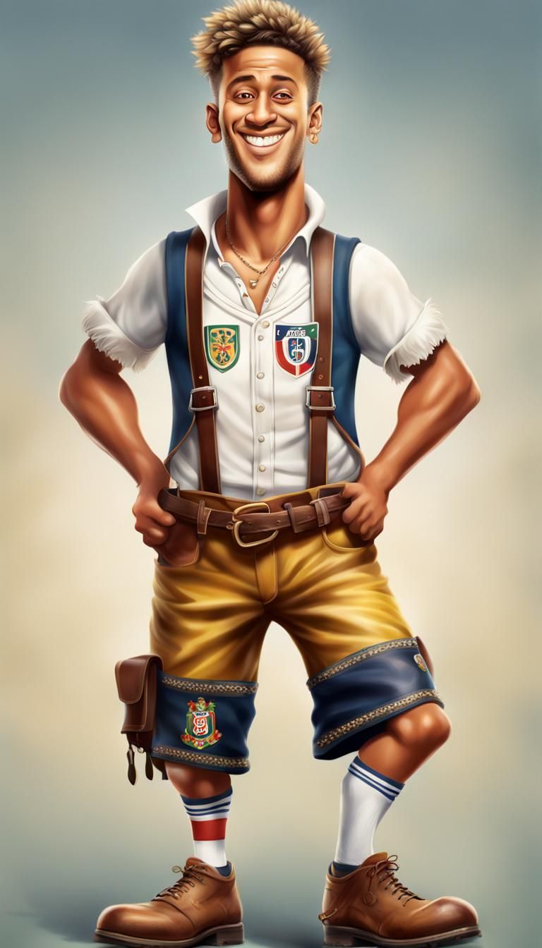 lederhosen outfit, funny caricatyr of Neymar da Silva Santos...