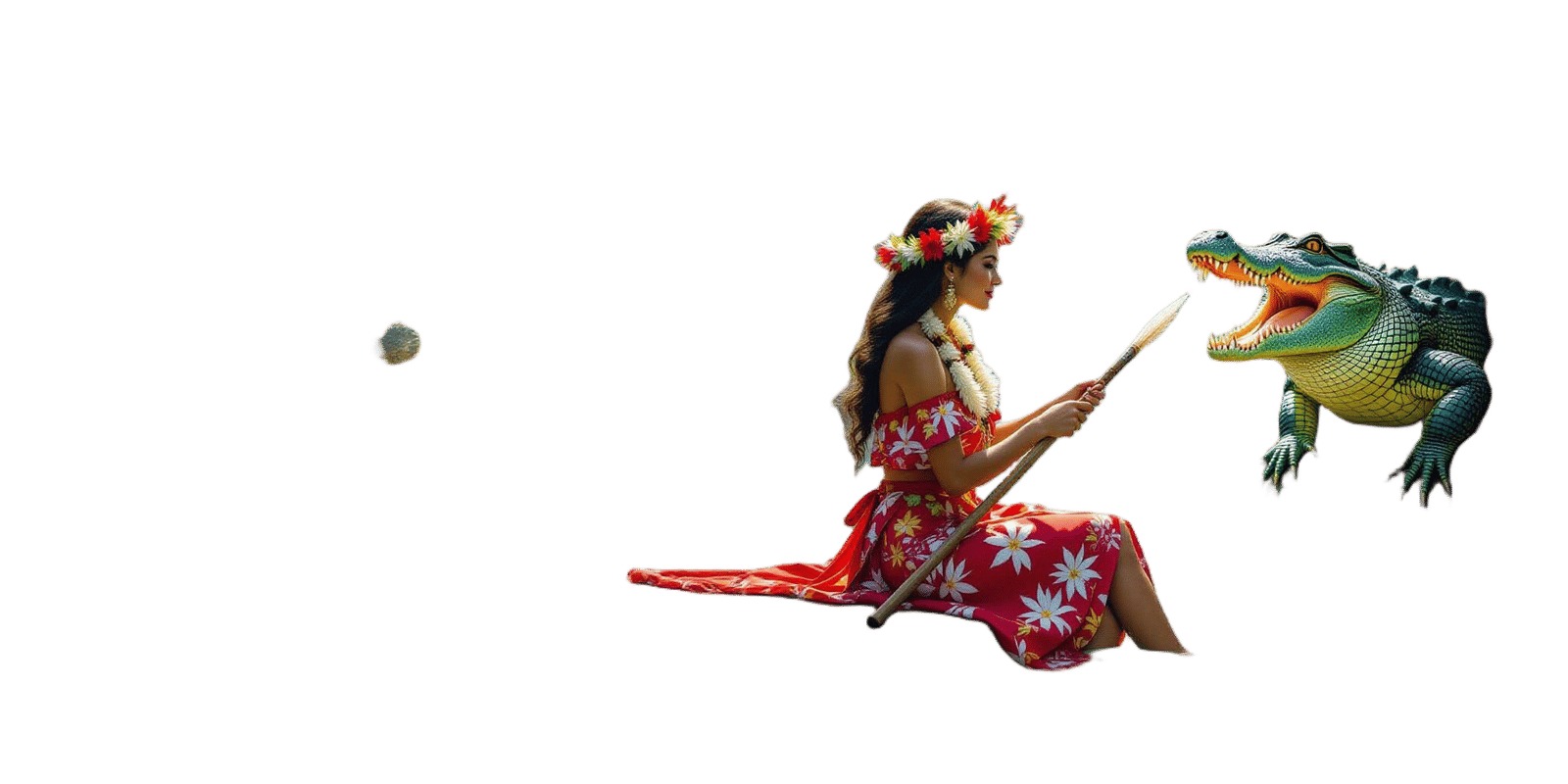 Hawaiian Woman Defends Against Crocodile, Matte Painting