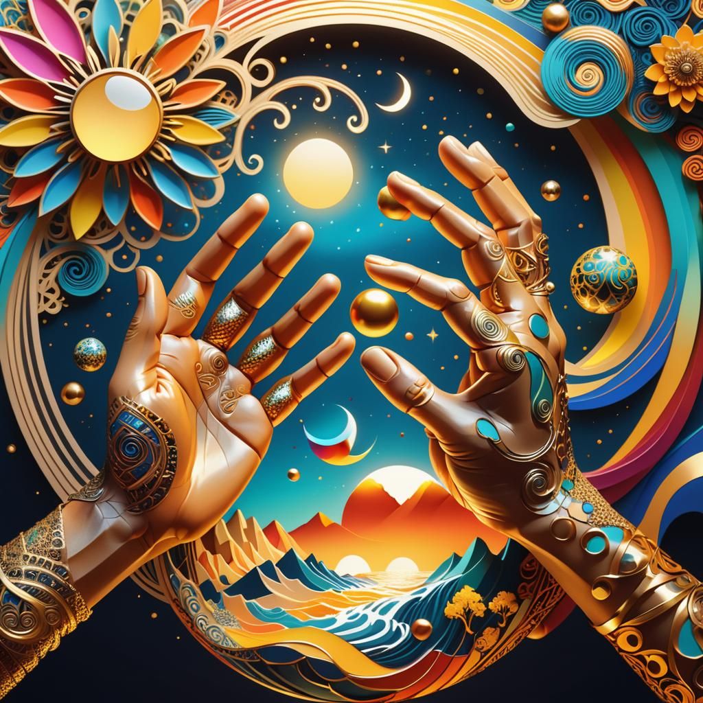 Hands Cradling Earth: Surreal 3D Digital Art