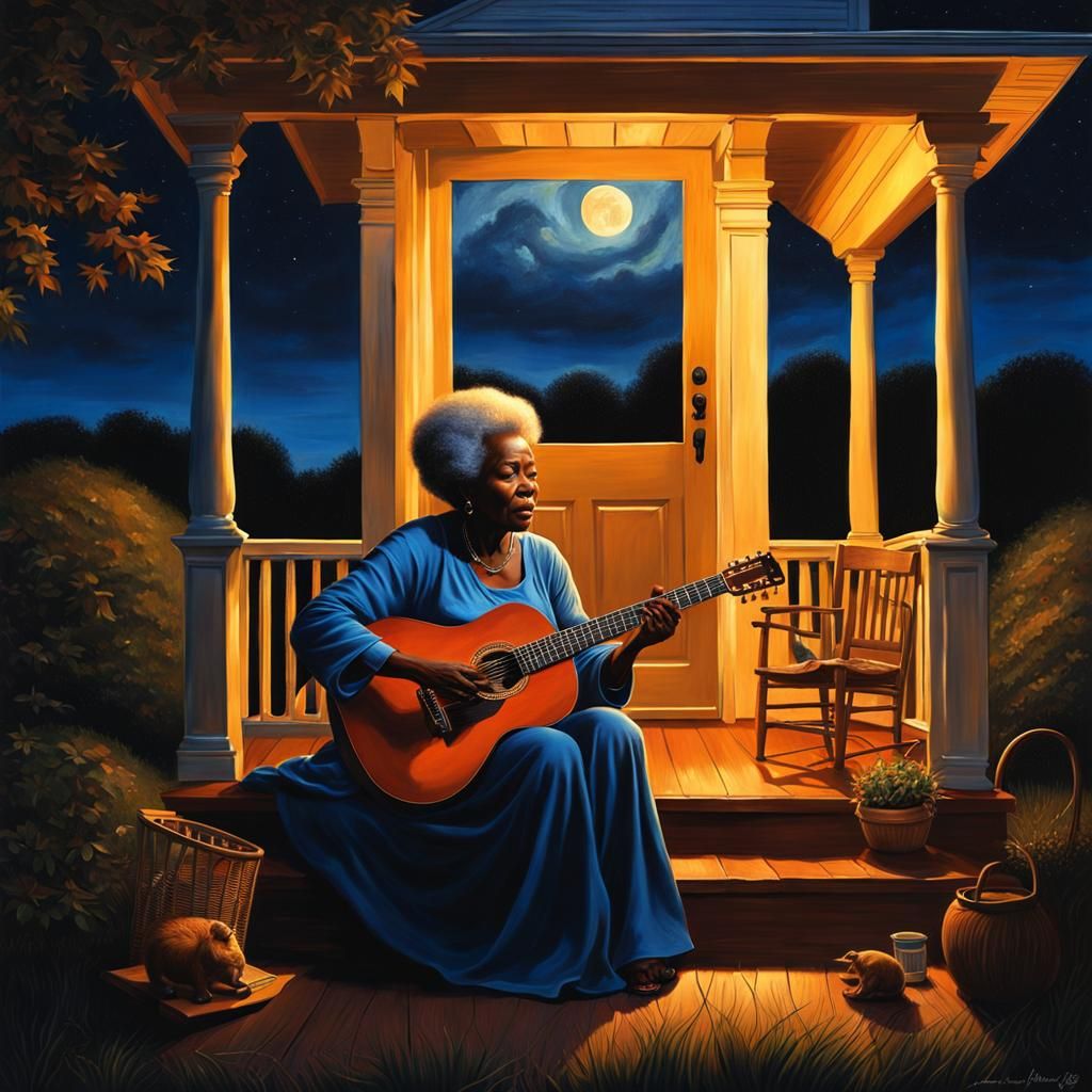 She's playing guitar to the moon