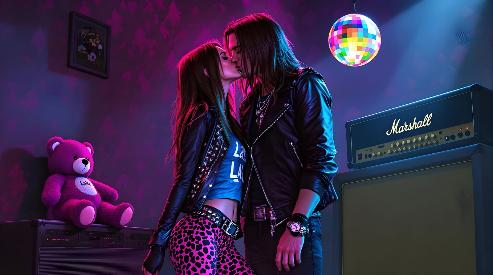 Glamorous Rock Couple Under Neon London Disco