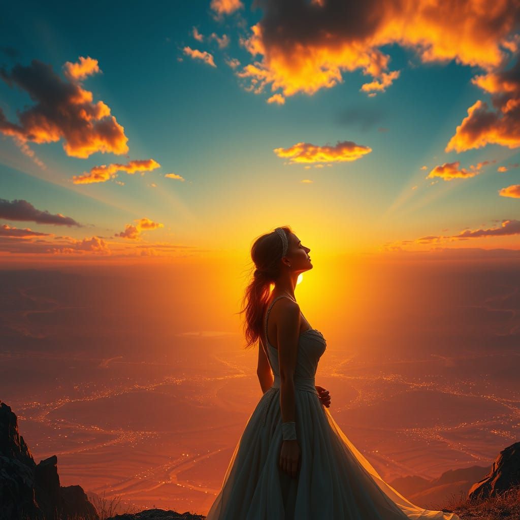Ethereal Sunset Portrait in Vibrant, Cinematic Digital Art
