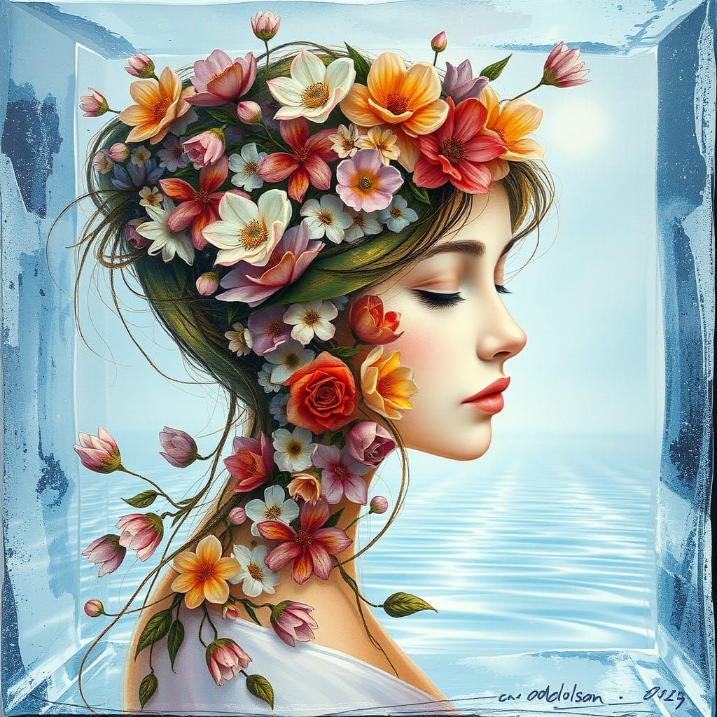 Delicate Flower Goddess in Neo-Impressionist Style