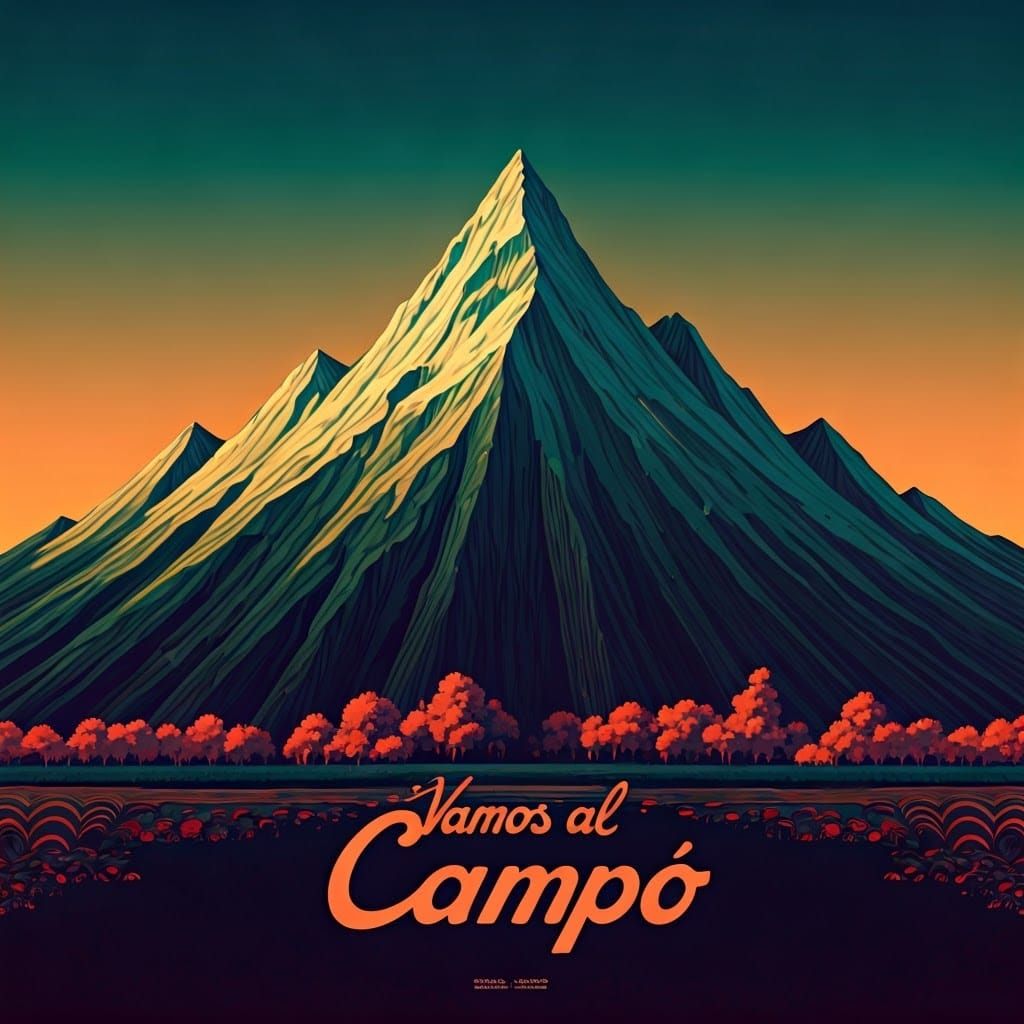 Psychedelic Poster Art: Mountain Range with Vibrant Style