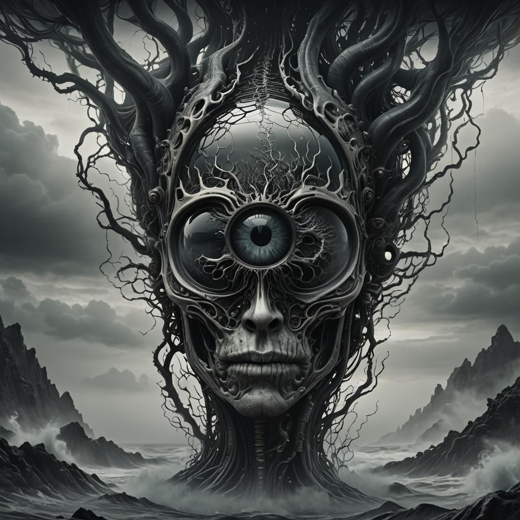 Glass A Shape with Brain in Dark Fantasy 3D Render