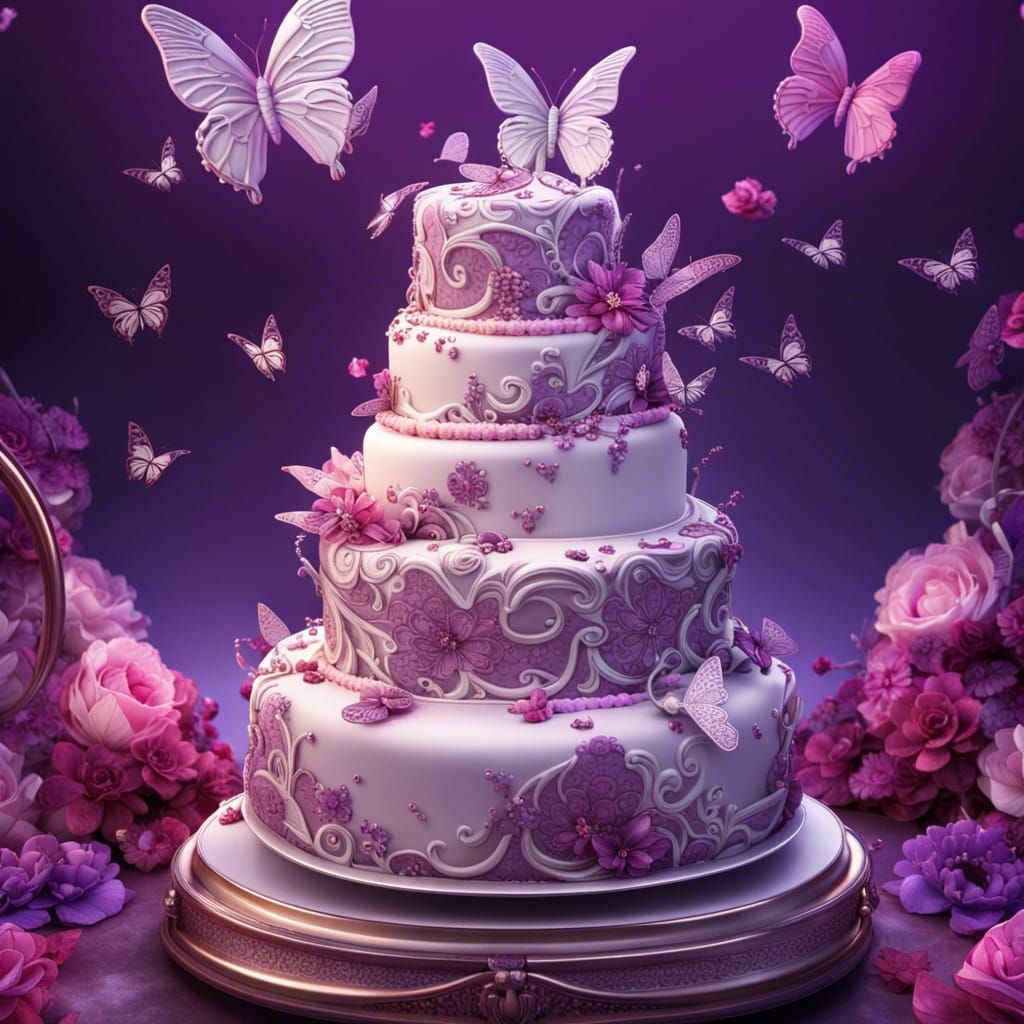 Magical Butterfly Wedding Cake in Detailed Fantasy Style