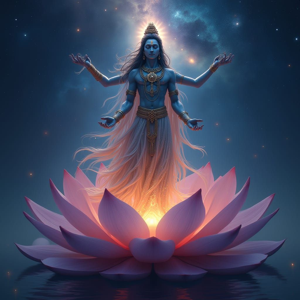Lord Shiva Meditating on Cosmic Lotus Flower