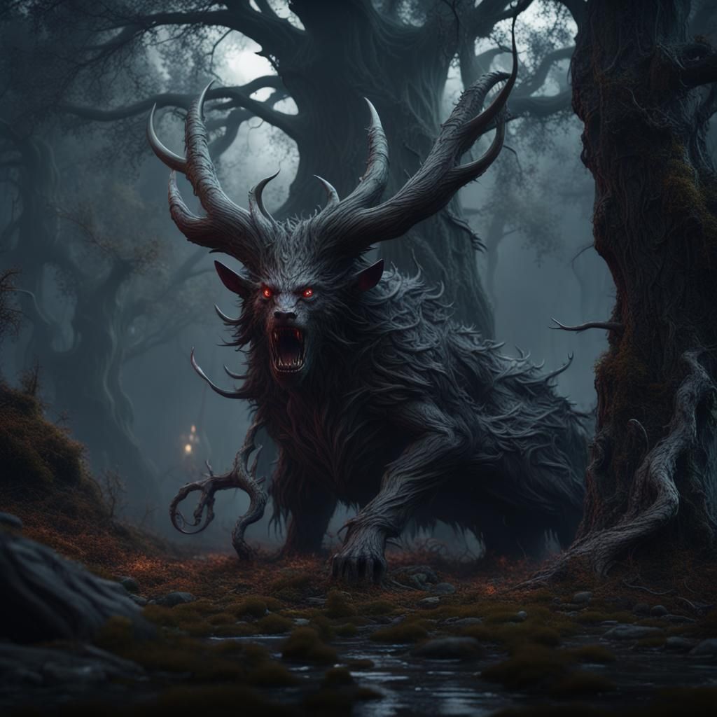 Dark Forbidden Forest with Terrifying Beasts
