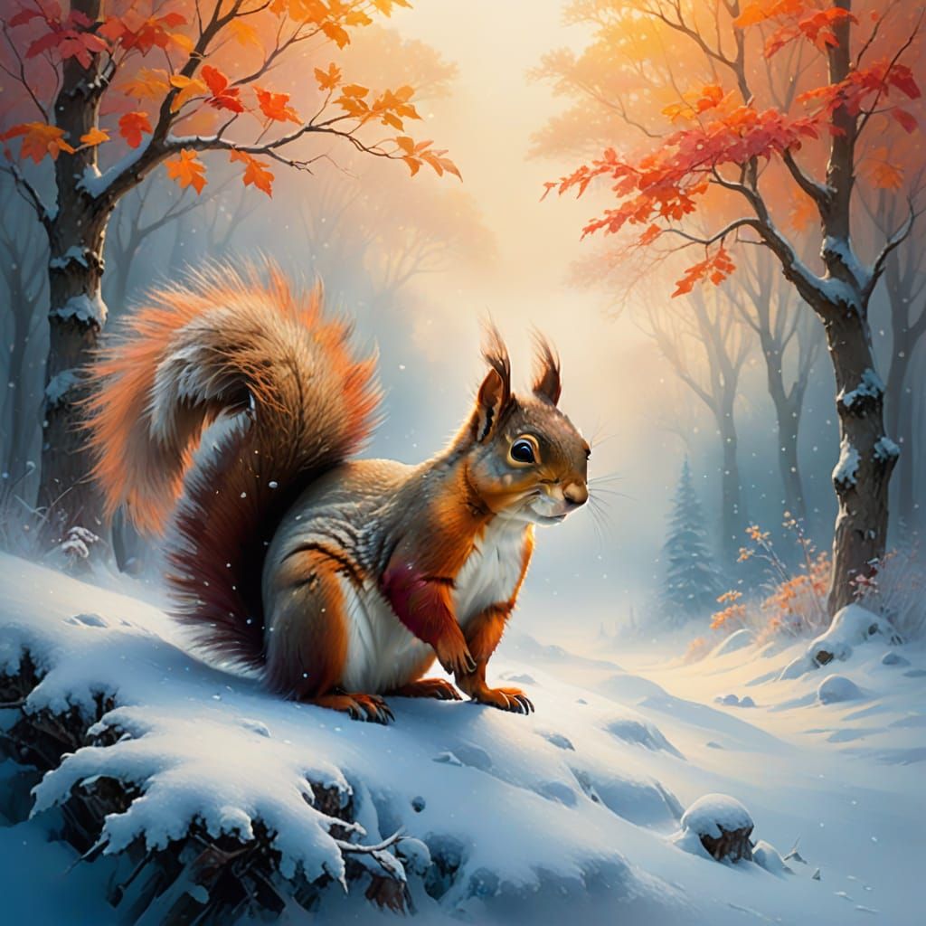 Winter Wonderland Squirrel in Vibrant Hues