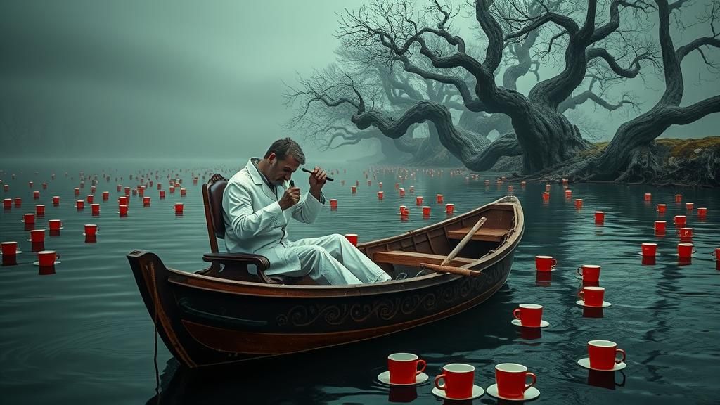 Surreal Dentist on Mystical River in Dreamlike Setting