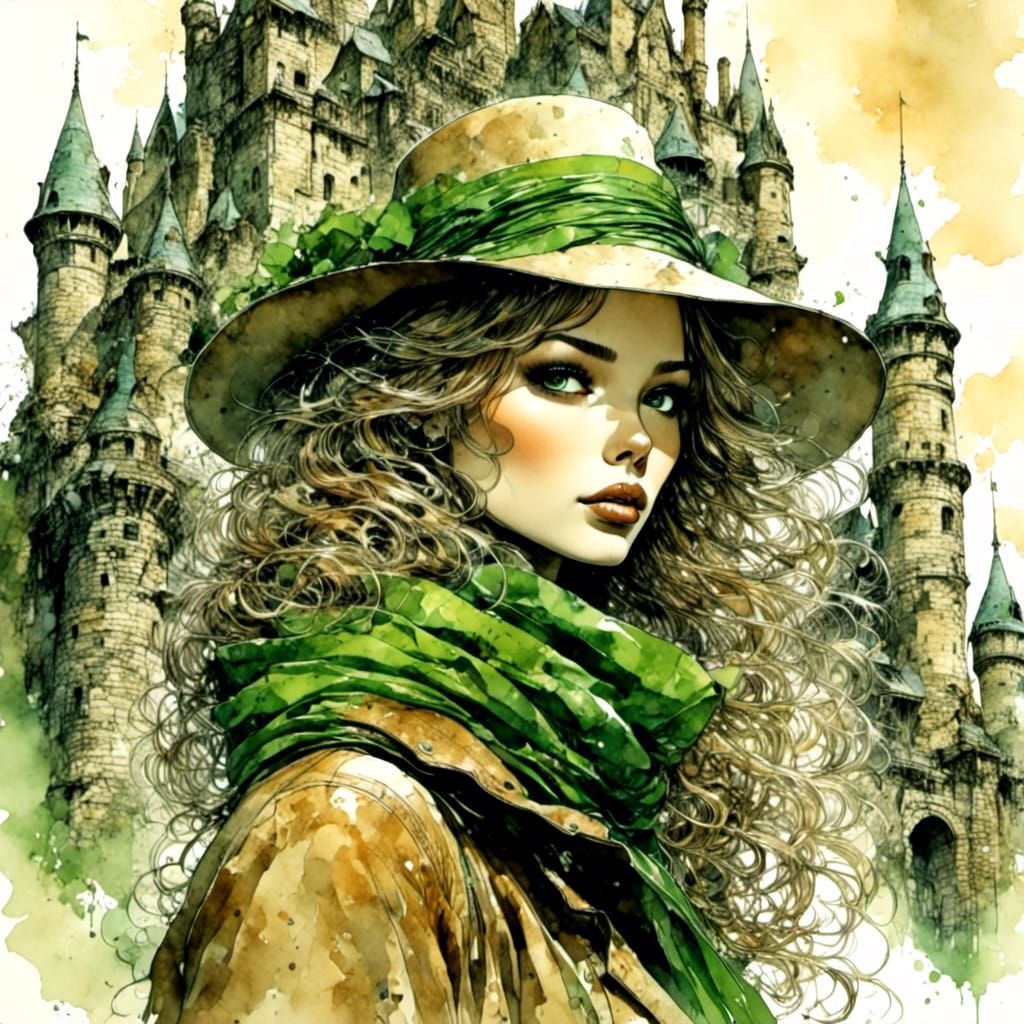 Person in Coat with Scissors, Comic Art Style