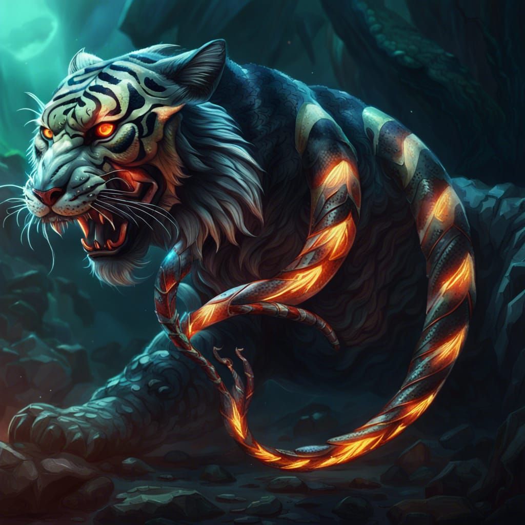 Ghostly Tiger Hybrid in Detailed Matte Painting