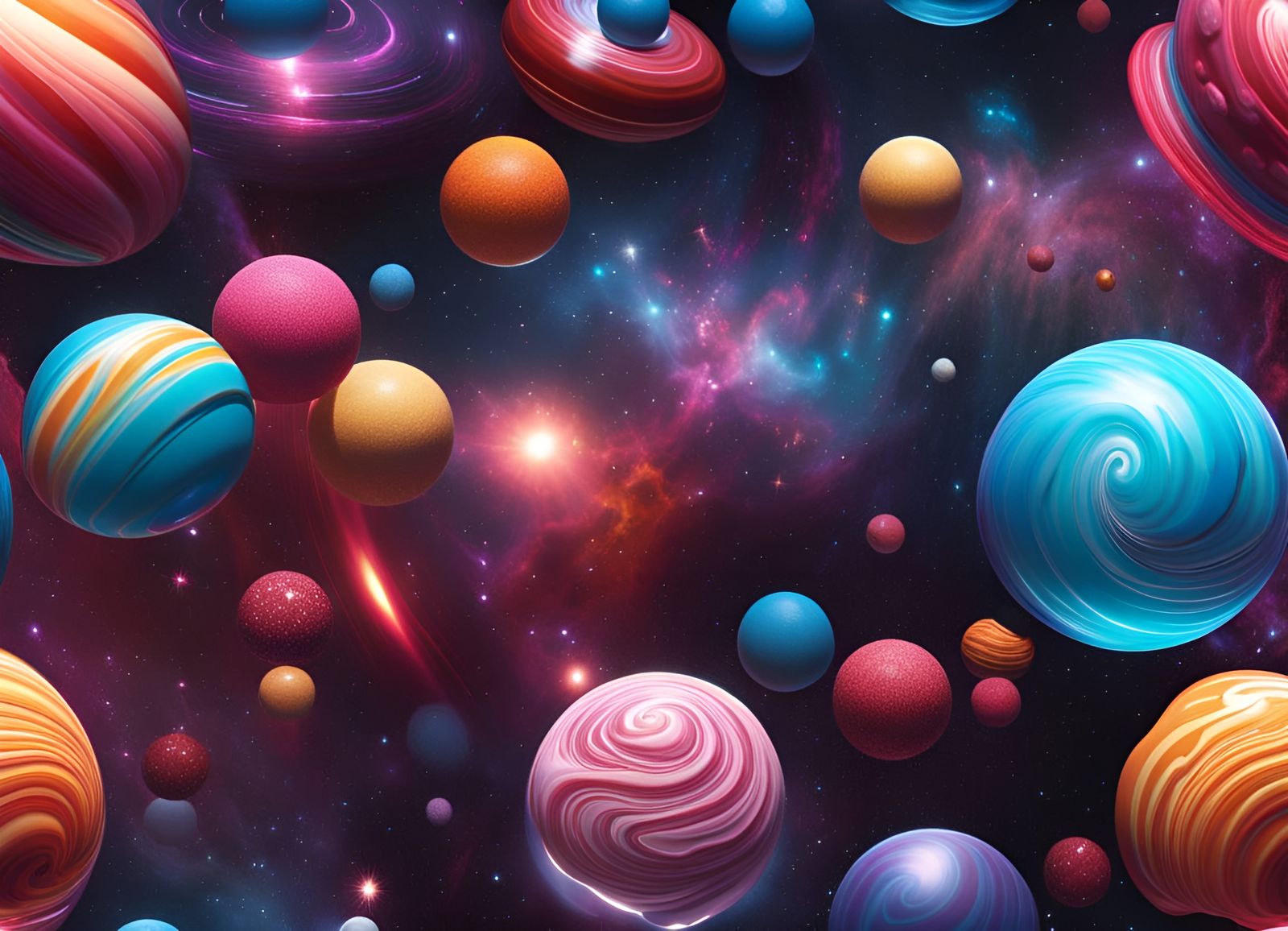 Candy Style Nebula and Galaxies in 3D