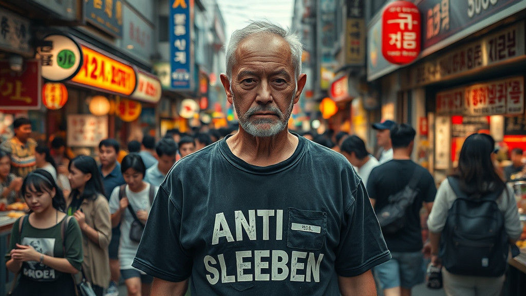 Melancholic Man in Korean Market, Expressive Art