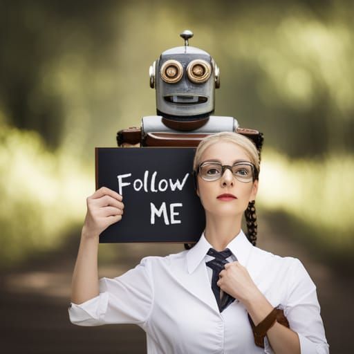 Steampunk Robot Teacher with Sign, Professional Photography