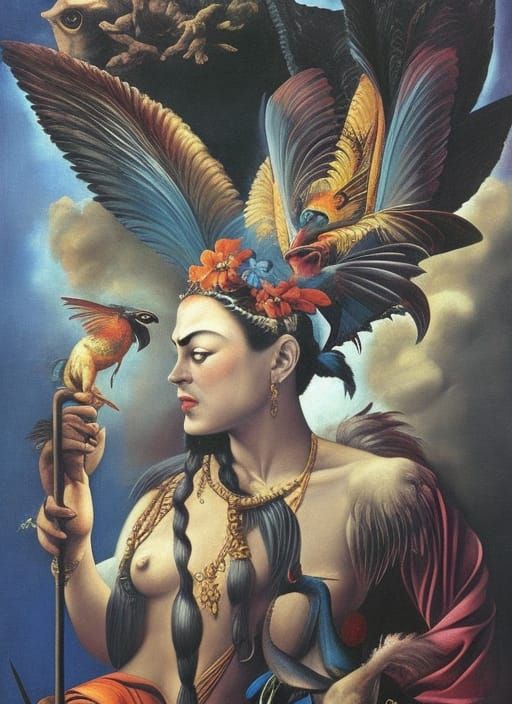 Fantasy Bird-Human Hybrid Creature in Warm Colors