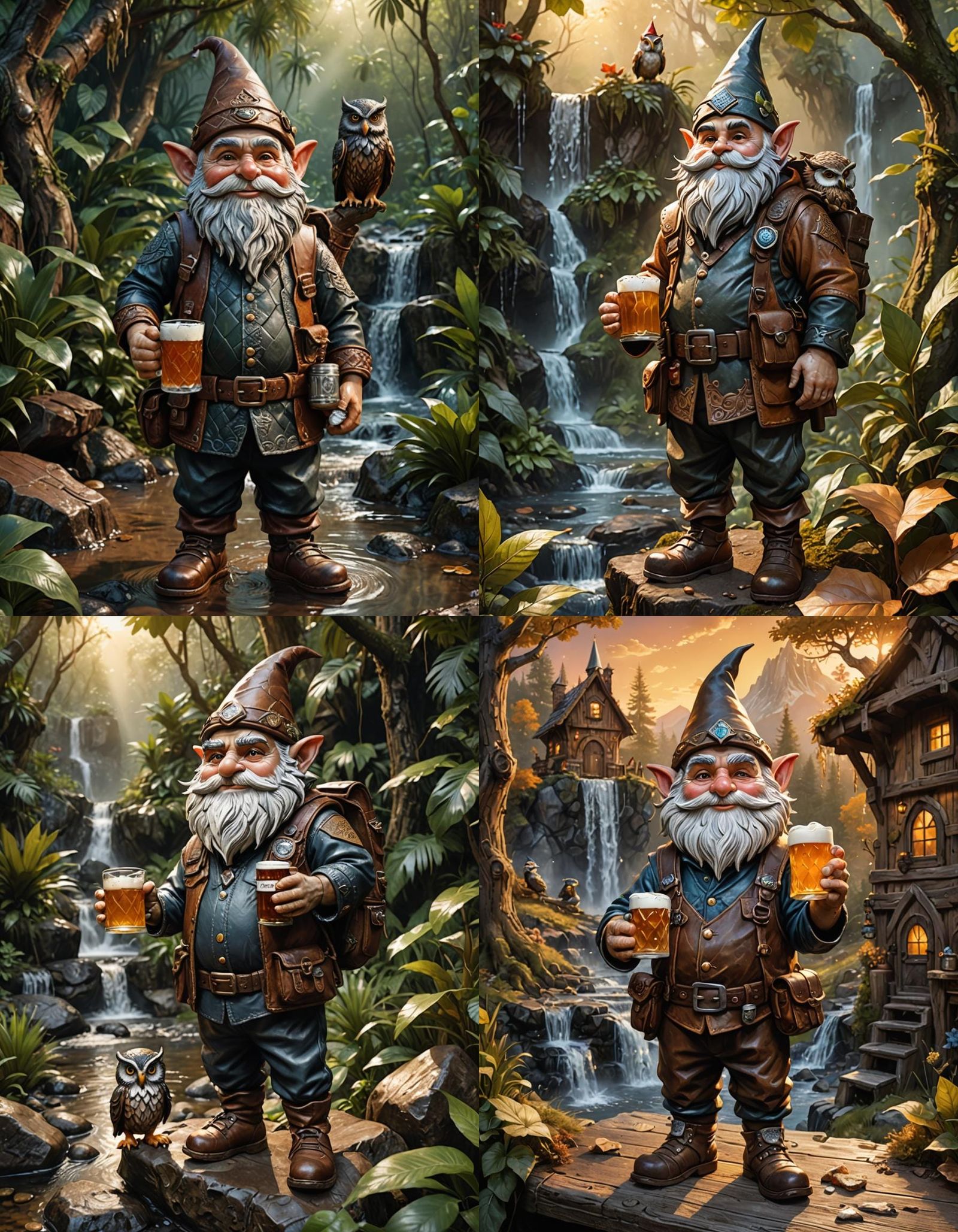 Gnome in Leather Jumpsuit with Owl, 3D Render