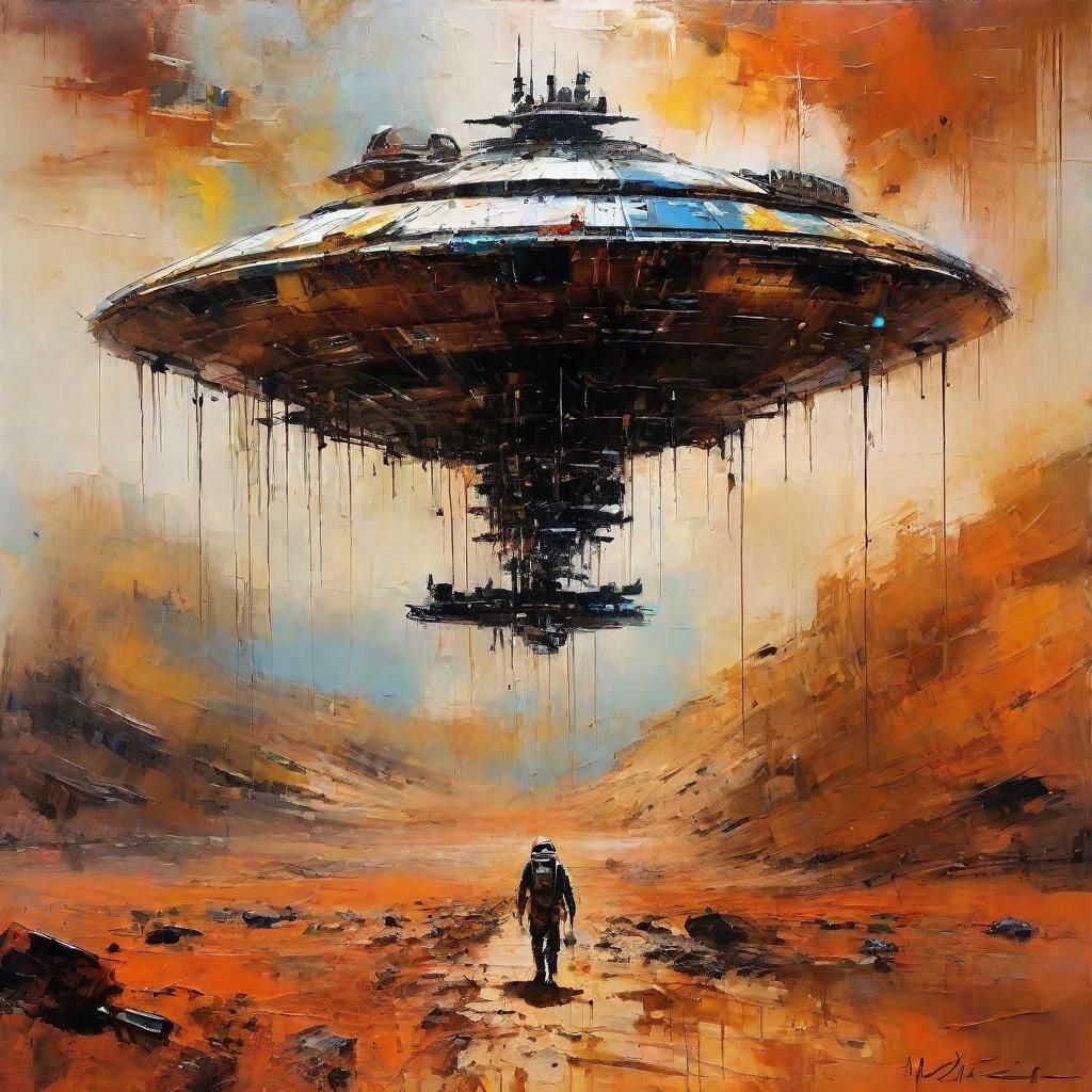 Spaceship on Mars in Expressionist Impasto Style