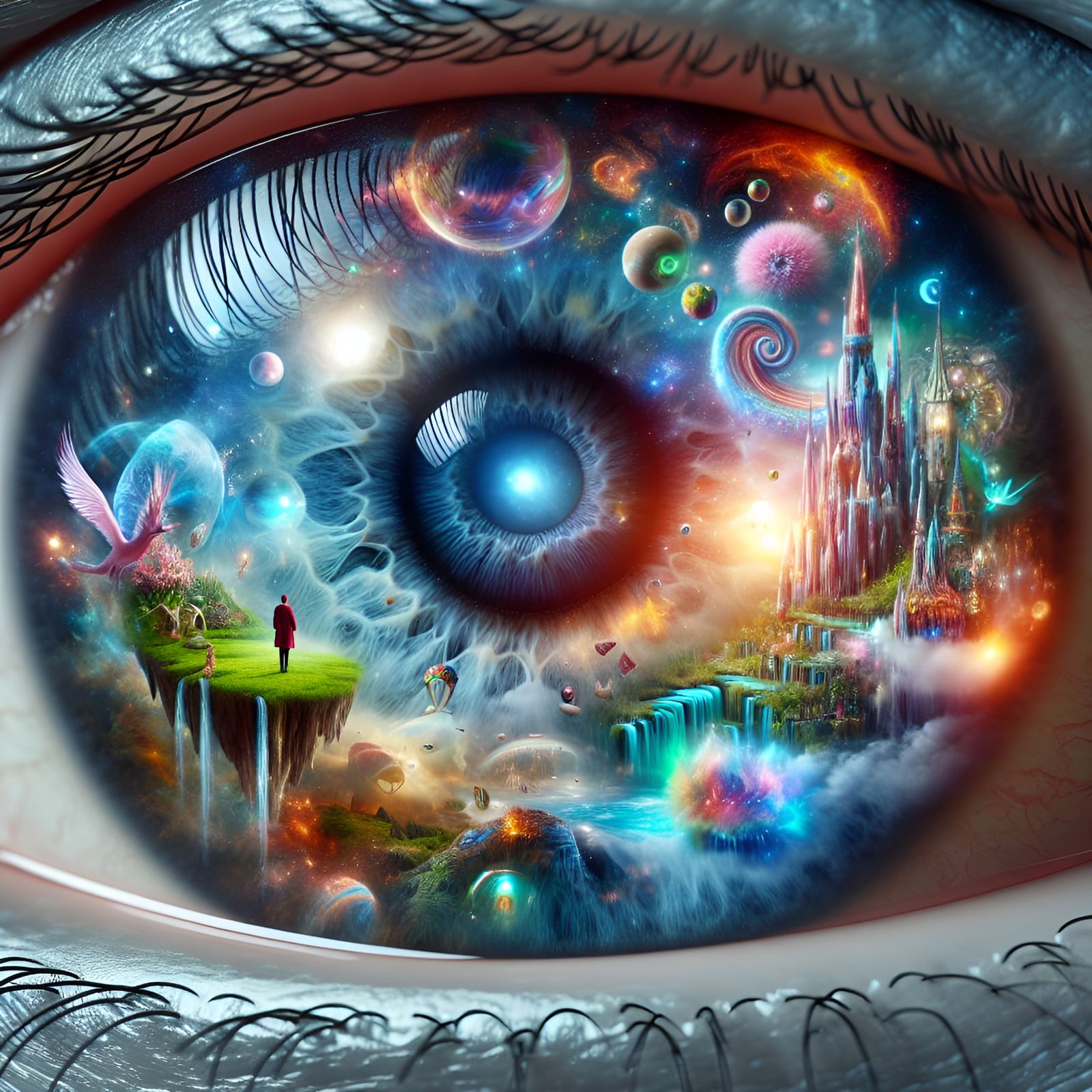 Eye Reflecting a Magical Fantasy World