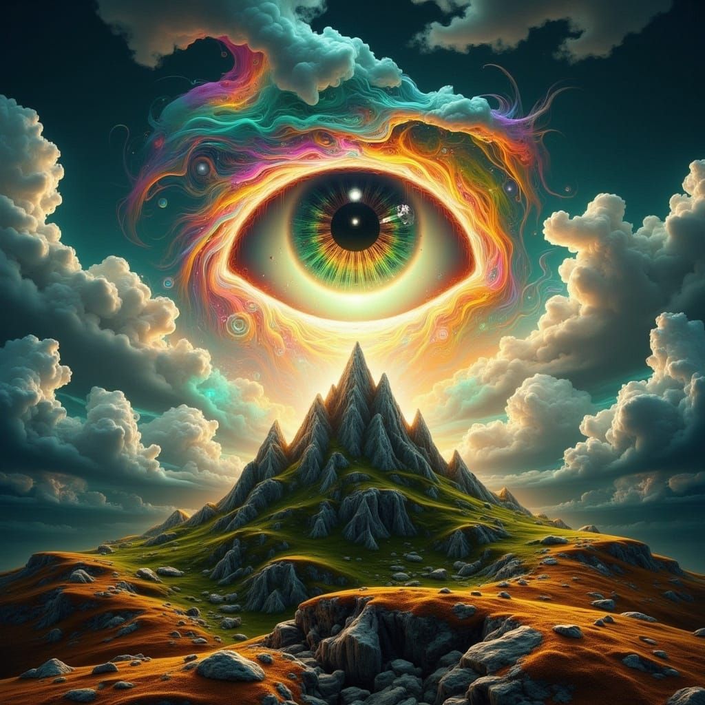 Surreal Hyper-Maximalist Landscape with Reversed Rainbow and...