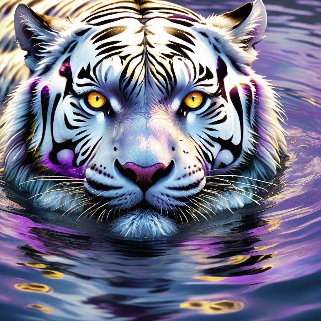 White Tiger Underwater Hunt in Digital Art Style