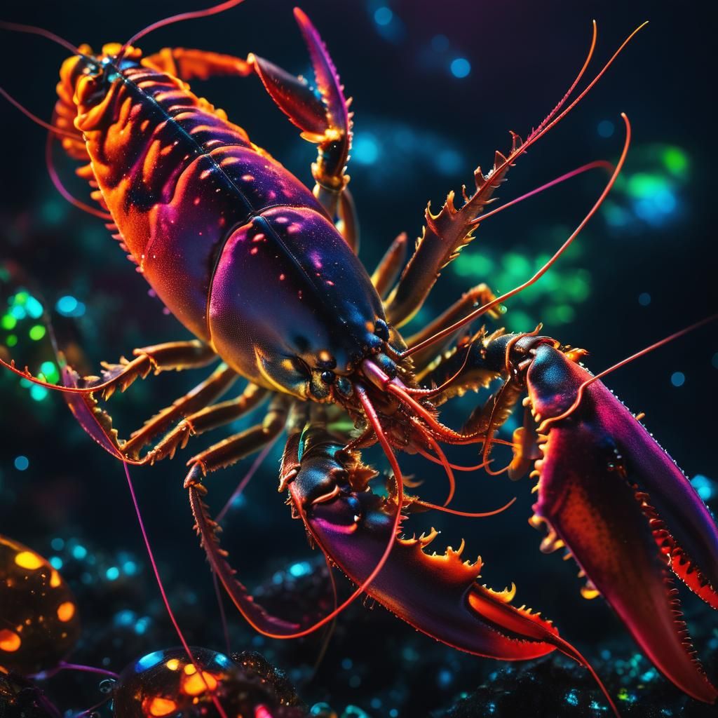 Surreal Neon Lobster in Macro Photography