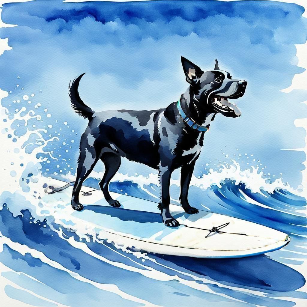 A dog riding a surfboard!