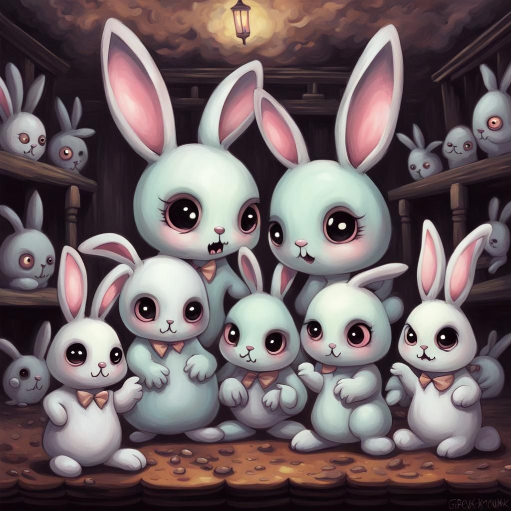 Kawaii Pastel Goth Bunnies in Haunted House