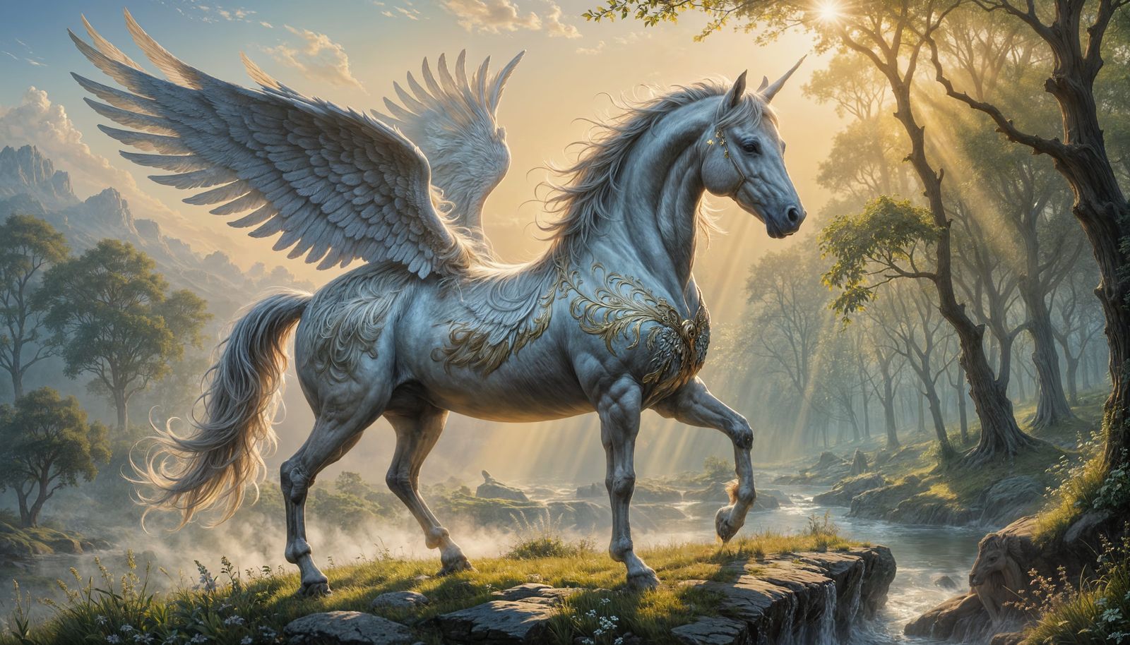 Mystical Pegasus in Sunlit Splendor