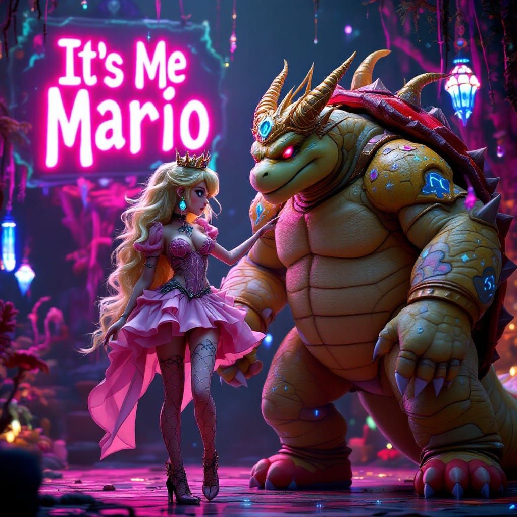 Goth Princess Peach in Wonderland Fantasy Art Style