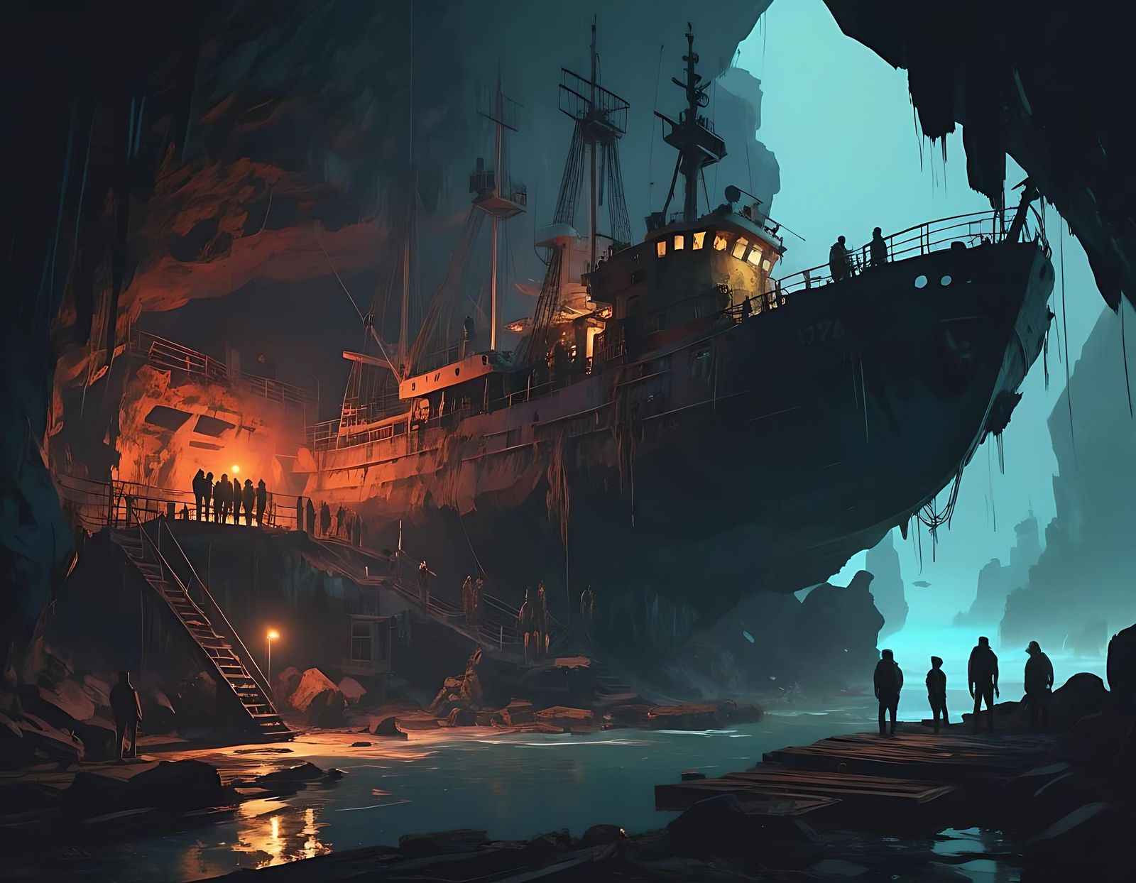 Eerie Cave Ambiance in Impressionistic Style