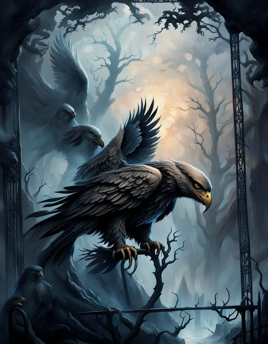 Two-Headed Eagle on Throne, Dark Fantasy Art