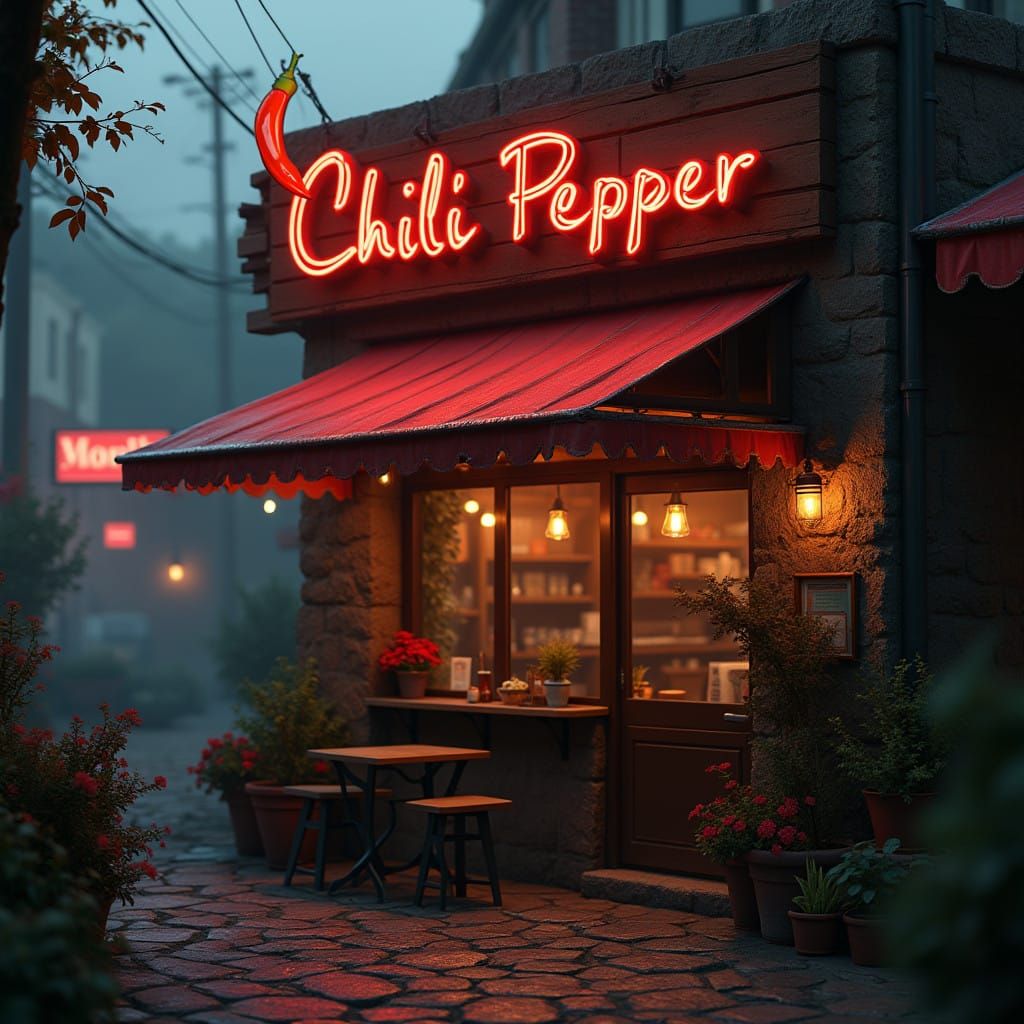 Stunning Chili Pepper Cafe Mural in Cinematic Style