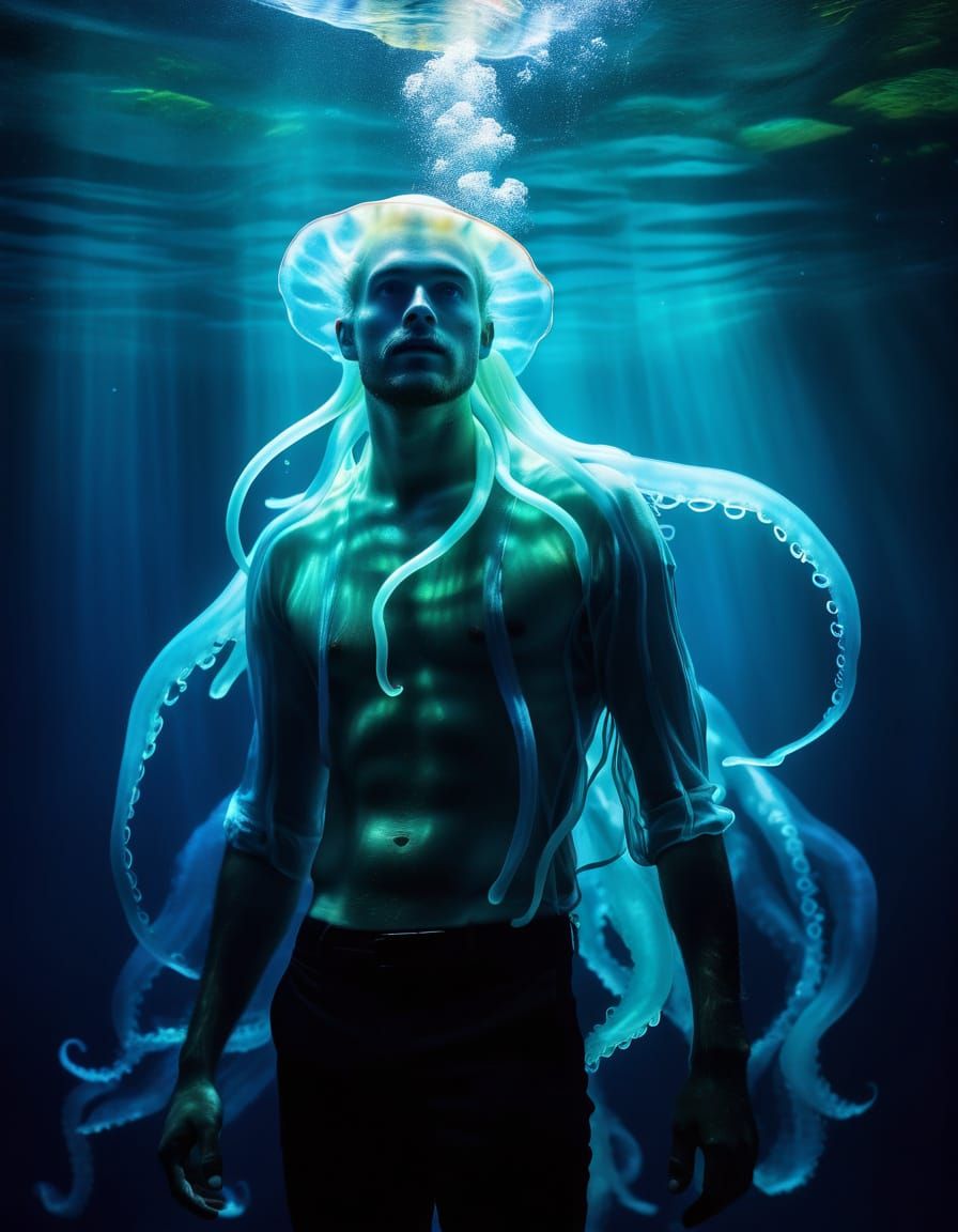 Bioluminescent Jellyfish Lights Up Underwater Portrait