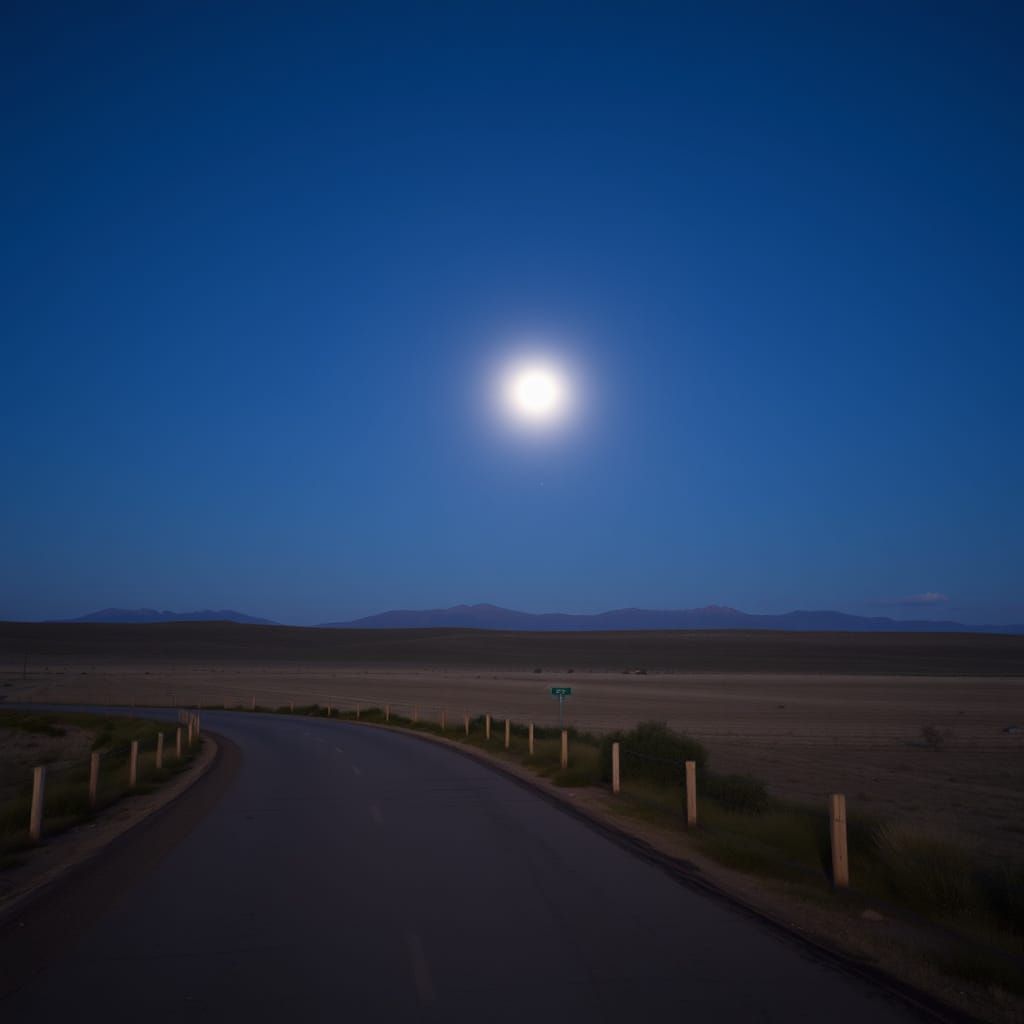 Lonely Road Under a Full Moon