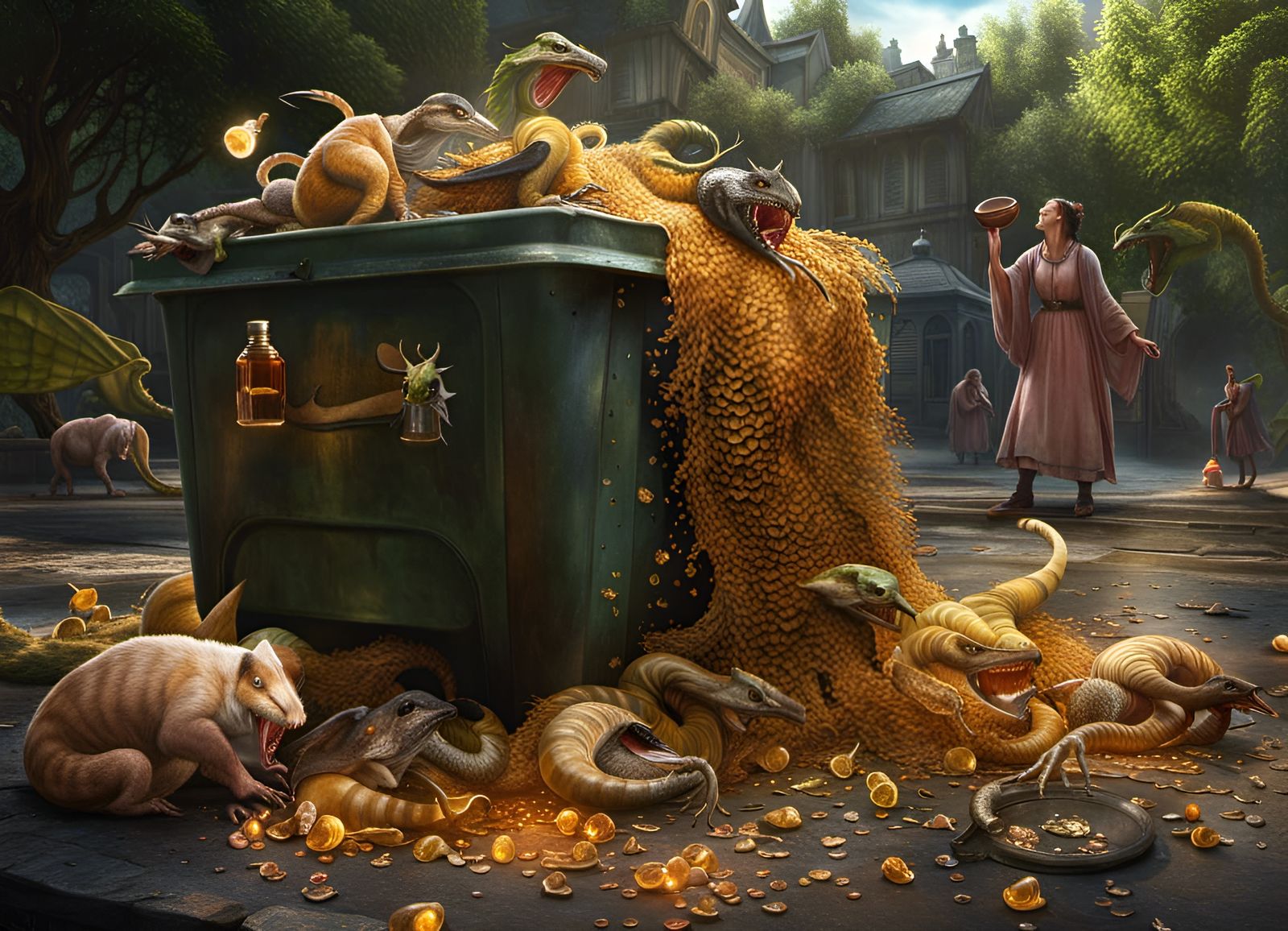 Grotesque Venom Eats Trash: Bosch-Inspired Digital Art