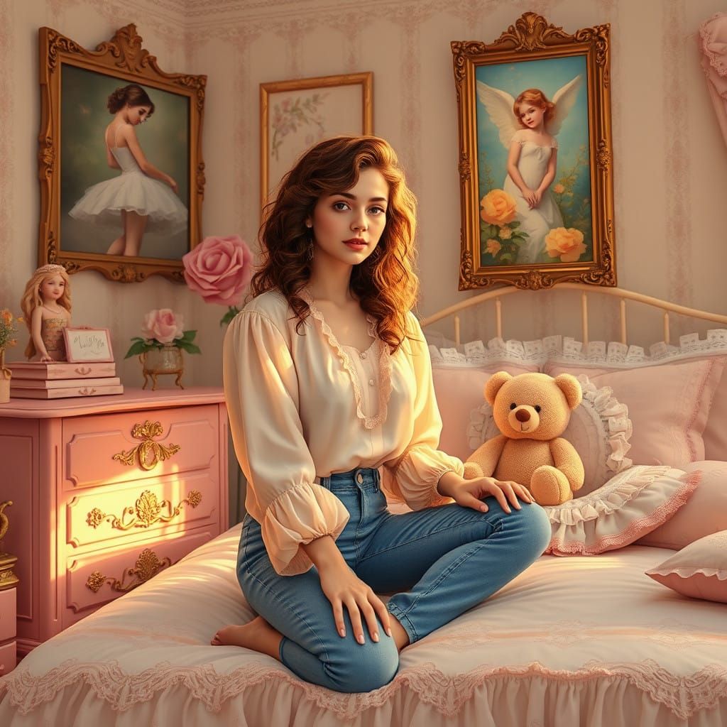 Romantic 1980s Bedroom Scene in Impressionist Style