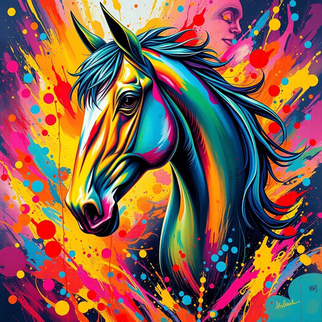 Vibrant Humanoid Horse in Urban Art Style