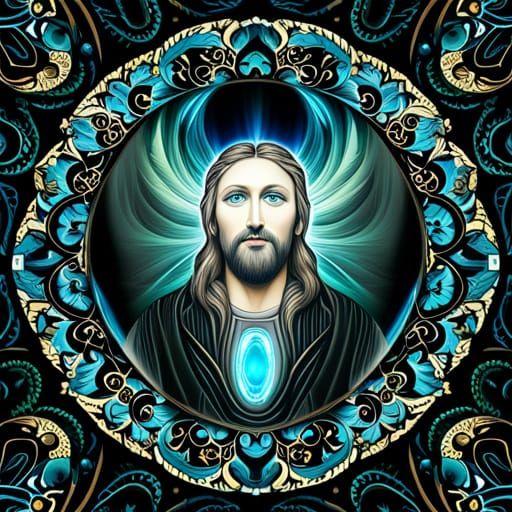 Jesus Christ with Gemstones in Optical Illusion Design