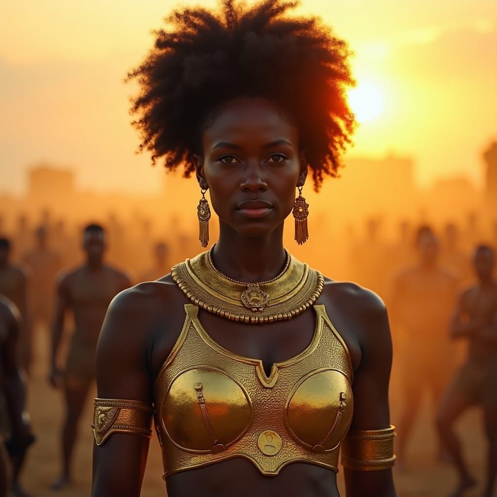 Aztec Female Warrior in Gold Armor, Regal Portrait