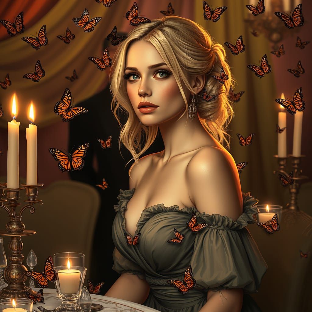 Banquet for Butterflies: Hyperrealistic Image in Dramatic Li...