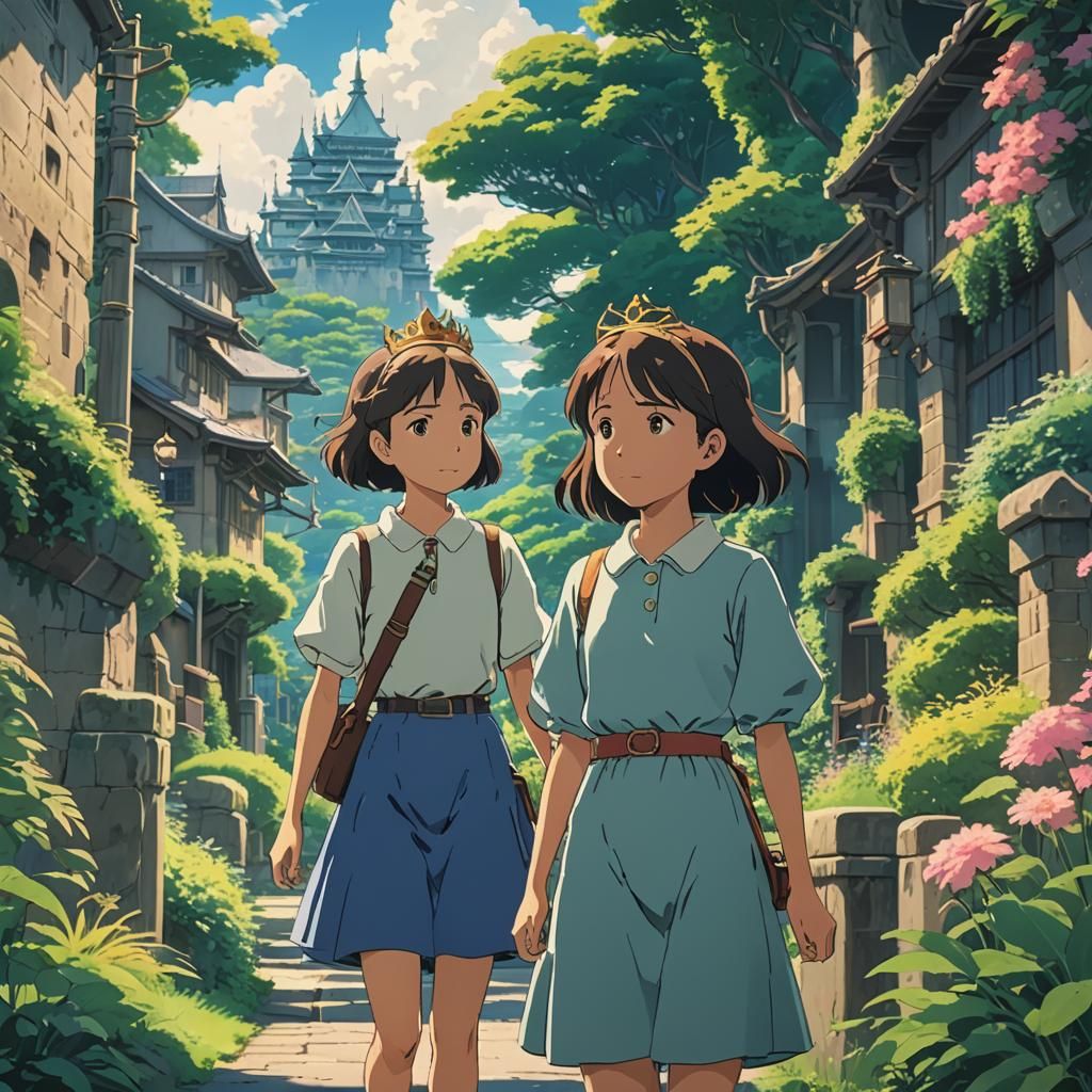 Anime Queen and Princess in Studio Ghibli Style