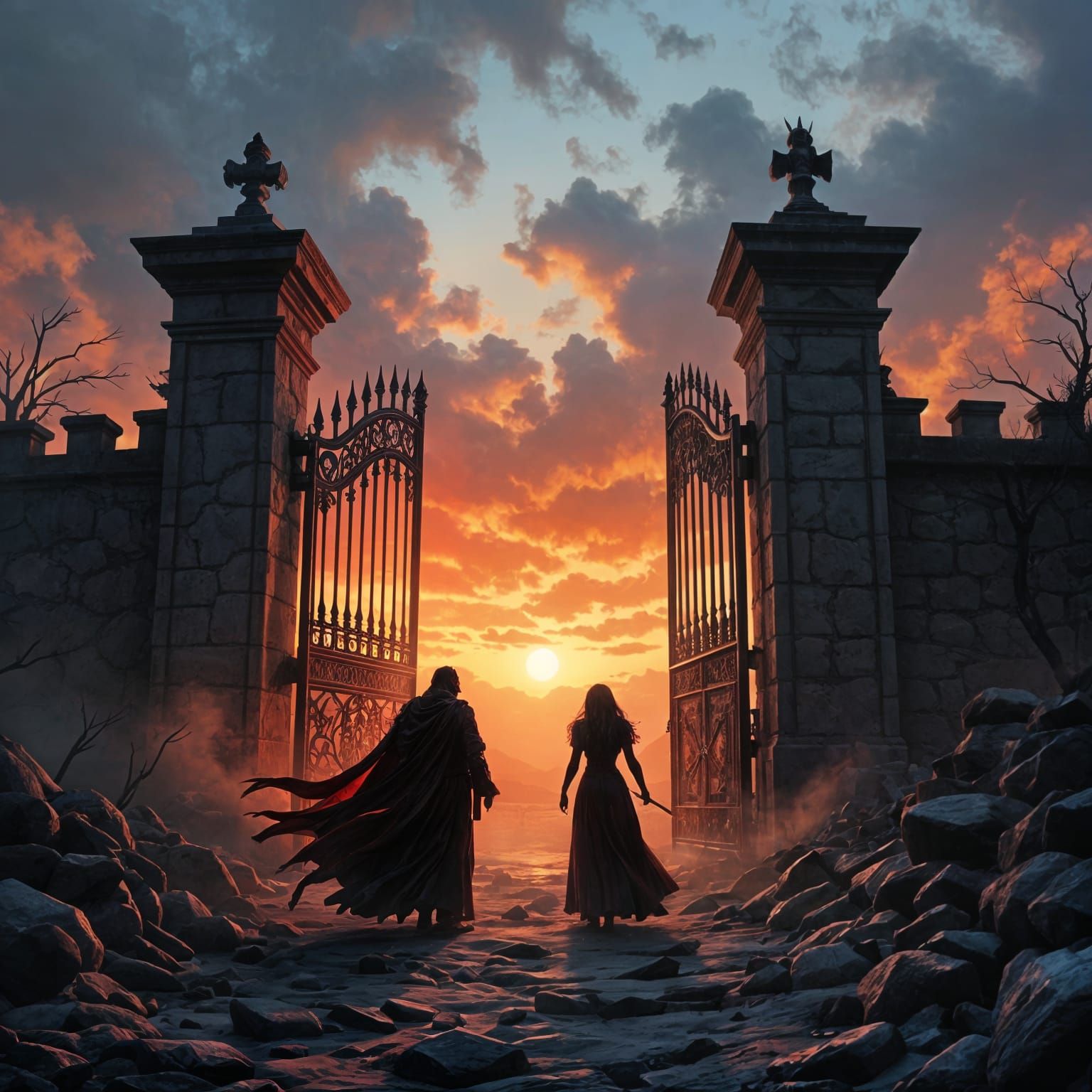 The Gates of hell stood open,
They fled, the crimson demon a...