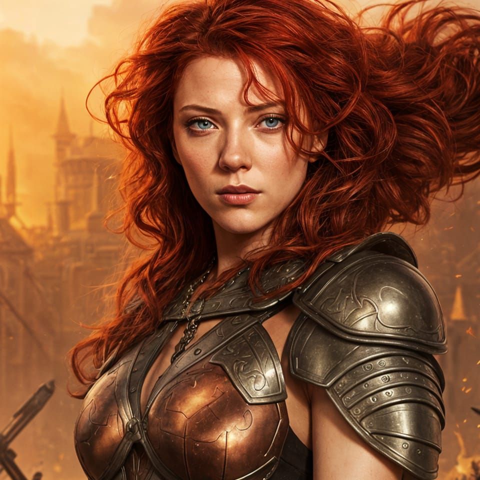 Red Sonja Warrior Portrait in Hyperdetailed Style