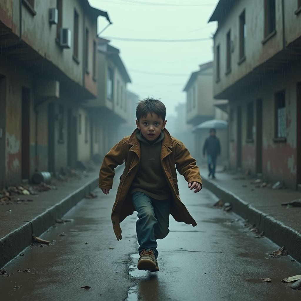 Boy's Desperate Escape: Dystopian Fantasy Concept Art