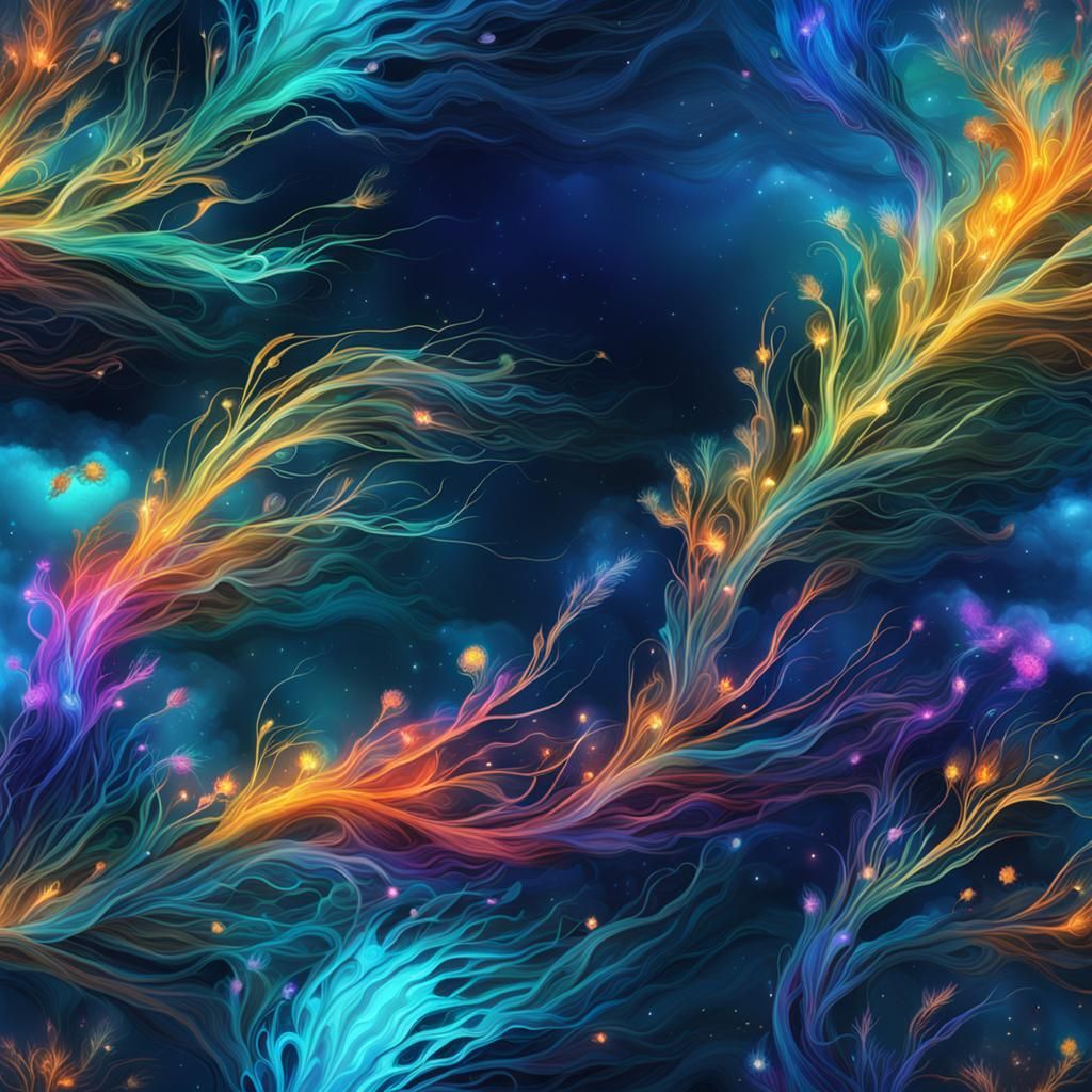 Dreamy Bioluminescent Ocean in Abstract Colors