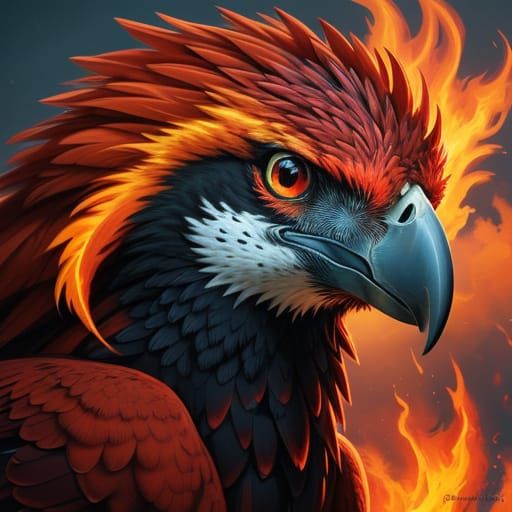 Fiery Falcon Concept Art in Vibrant, Anime-Inspired Style